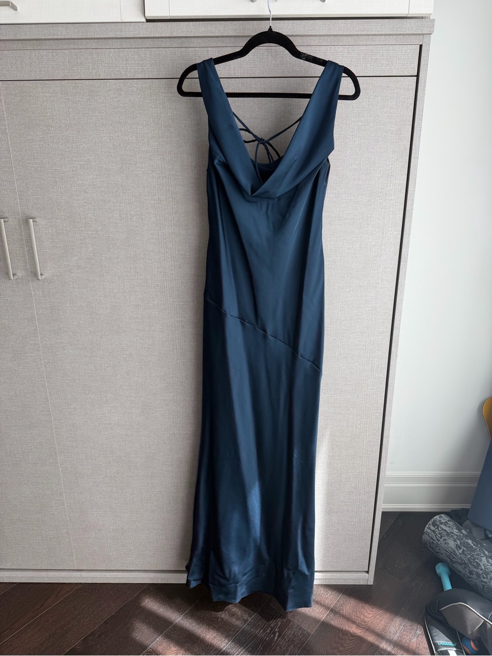 Azazie Rylina - Dark Navy Satin Cowl-Back Maxi Dress